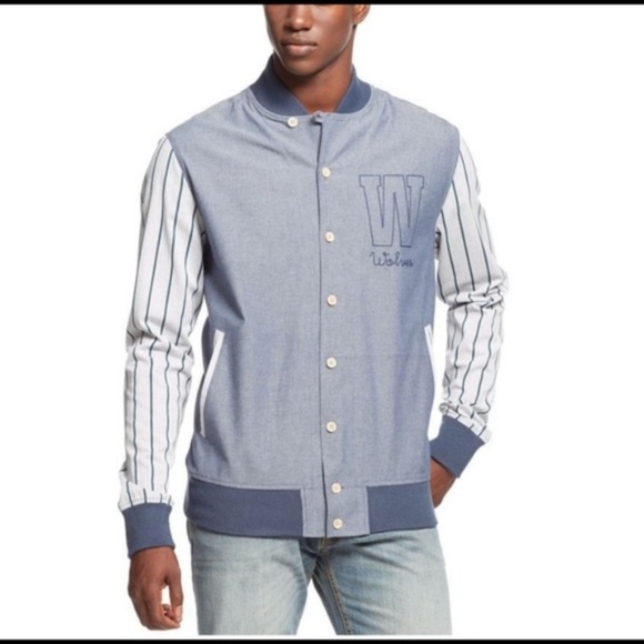 Rocawear Other - Rocawear Chambray Striped Wolves Denim Bomber